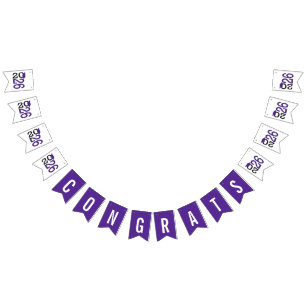 Graduation 2026 Purple Cap On Black Bunting Flags