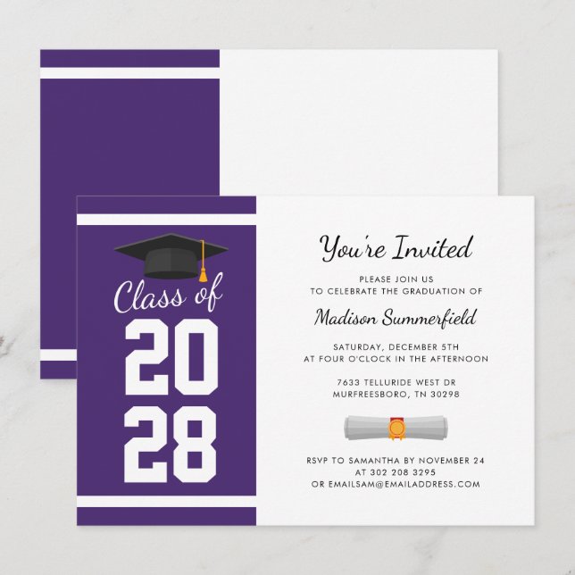 Graduation 2026 Purple Grad Party Invitation (Front/Back)