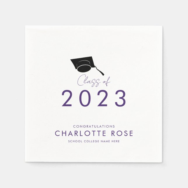 Graduation 2026 Purple Script Party Paper Napkins (Front)