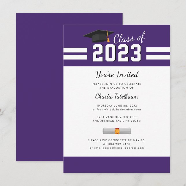 Graduation 2026 Purple White Graduate Party Invitation (Front/Back)