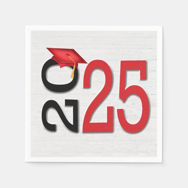 Graduation 2026 Red and Black On Wood  Napkins (Front)
