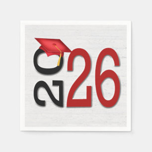 Graduation 2026 Red and Black On Wood  Napkins