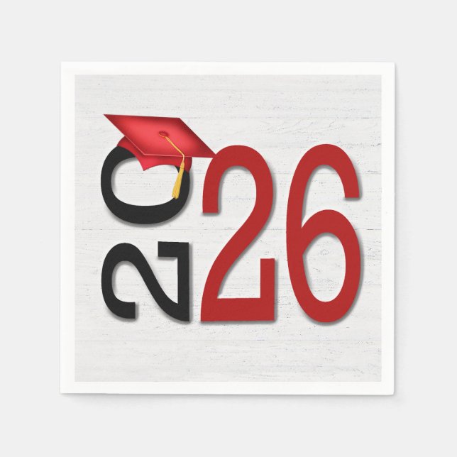 Graduation 2026 Red and Black On Wood  Napkins (Front)