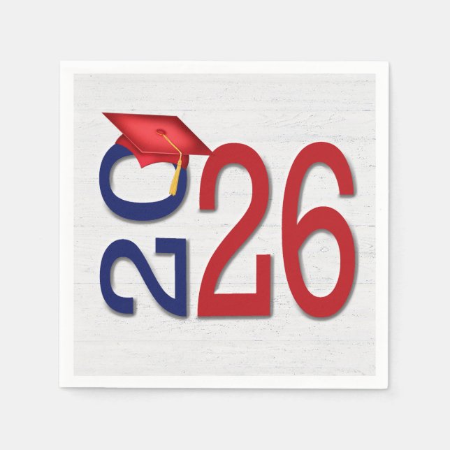 Graduation 2026 Red and Blue On Wood  Napkins (Front)