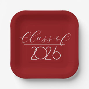 Graduation 2026 Red and White Paper Plates