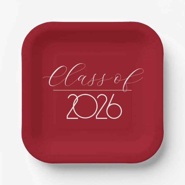 Graduation 2026 Red and White Paper Plates (Front)