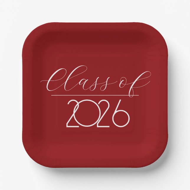 Graduation 2026 Red and White Paper Plates (Front)