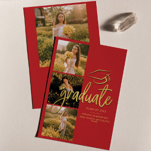 Graduation 2026 Red Gold Graduate Photo Collage Announcement