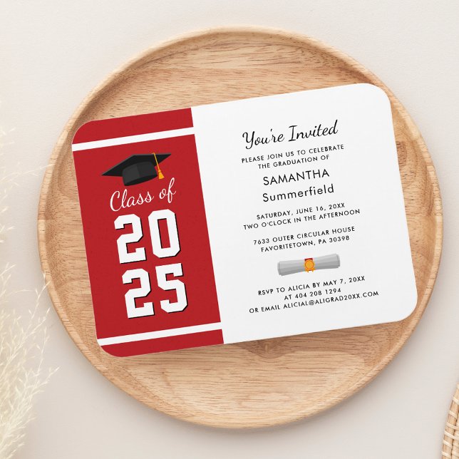 Graduation 2026 Red Graduate Party Invitation Magnet (Graduation 2025 Red Graduate Party Invitation Magnet)