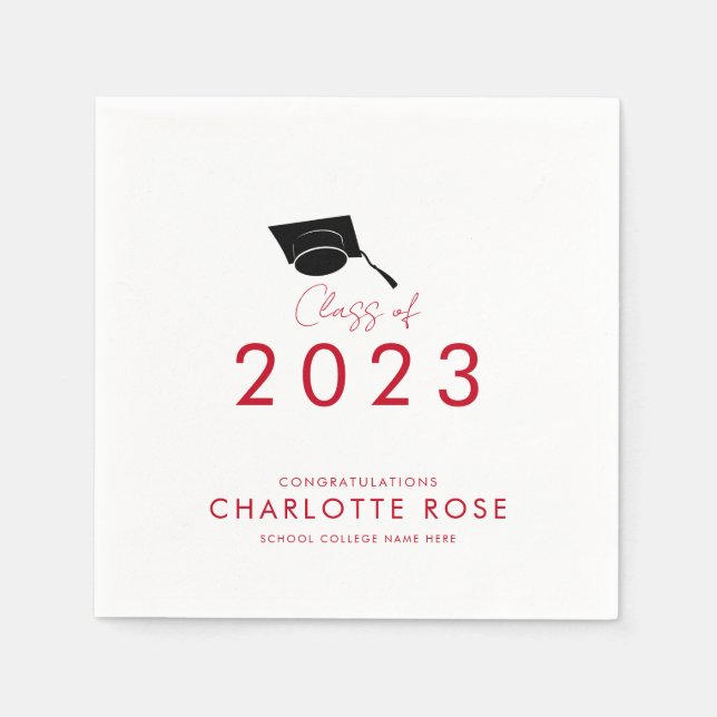 Graduation 2026 Red Script Grad Party Paper Napkins (Front)