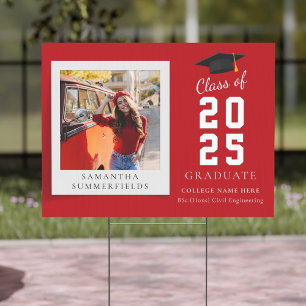 Graduation 2026 Red White Photo Grad Custom Sign