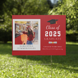 Graduation 2026 Red White Photo Grad Custom Sign