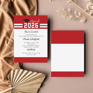 Graduation 2026 Red White Simple Grad Party Note Card