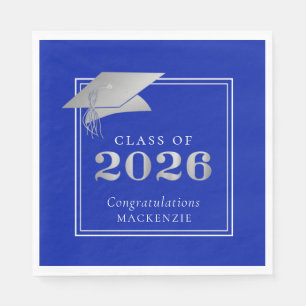  Graduation 2026 Royal Blue Faux Silver Napkins