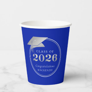 Graduation 2026 Royal Blue Silver Personalized Paper Cups
