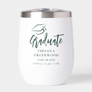 Graduation 2026 Script Green Personalized Grad Thermal Wine Tumbler
