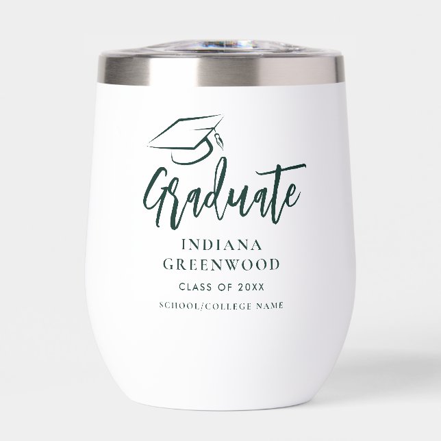 Graduation 2026 Script Green Personalized Grad Thermal Wine Tumbler (Front)