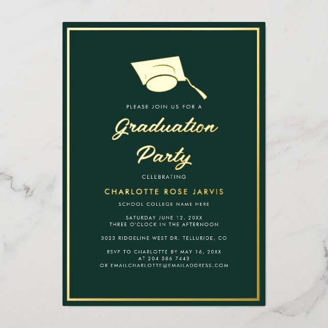 Graduation 2026 Script Green Photo Party Gold Foil Invitation (Front)