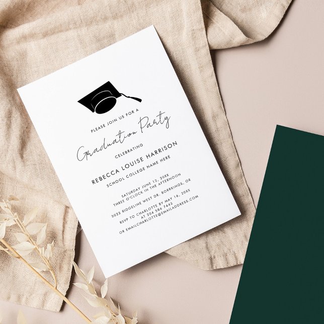 Graduation 2026 Script Green Simple Grad Party Invitation (Graduate Cap Script Party Invitation Green 2024 Card)