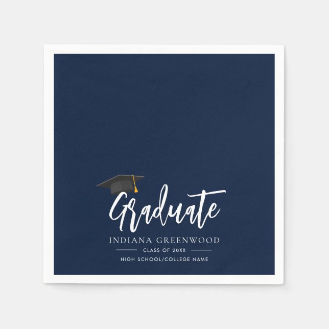 Graduation 2026 Script Navy Blue Paper Napkins (Front)