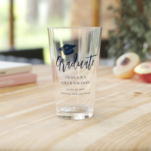 Graduation 2026 Script Navy Blue Personalized Grad Glass