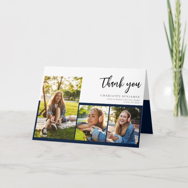 Graduation 2026 Script Photo Grad Letterpress Thank You Card (Front)