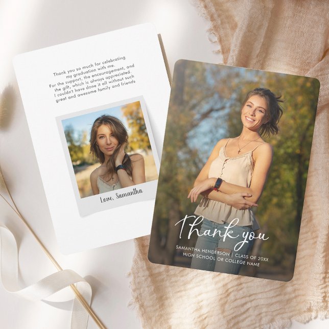 Graduation 2026 Script Photo Grad Party Thank You Card (Graduation 2025 Script Photo Grad Party Thank You Card)