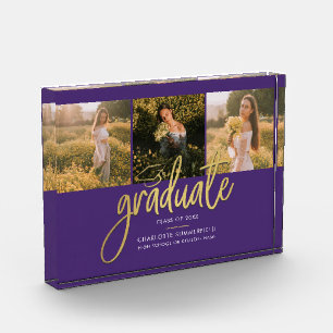 Graduation 2026 Script Purple Graduate Keepsake Photo Block