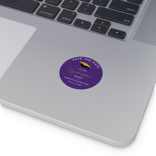 Graduation 2026 Script Save the Date Grad Purple Classic Round Sticker