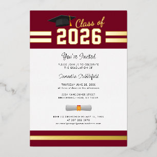 Graduation 2026 Senior Burgundy Grad Party Foil Invitation
