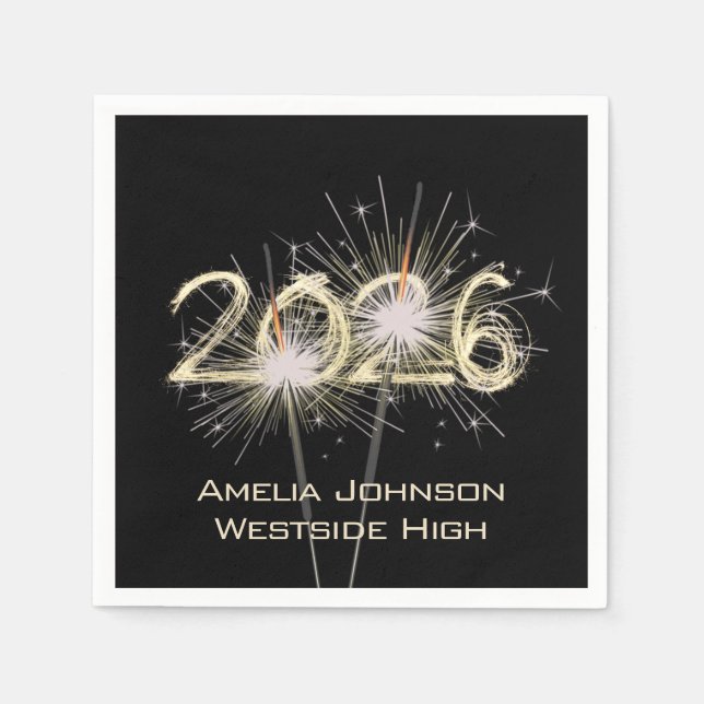 Graduation 2026 Sparklers On Black  Napkins (Front)