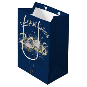 Graduation 2026 Sparklers On Blue Medium Gift Bag
