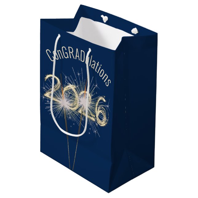 Graduation 2026 Sparklers On Blue Medium Gift Bag (Front Angled)