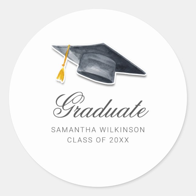 Graduation 2026 Tassel Hand-Lettered Script Classic Round Sticker (Front)