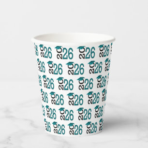 Graduation 2026 Teal and Black On White Paper Cups