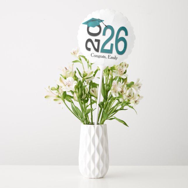 Graduation 2026 Teal and Black with Name Balloon (Vase)