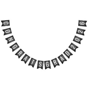 Graduation 2026 Text On Black Slate Bunting Flags
