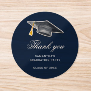 Graduation 2026 Thank You Grad Navy Blue Classic Round Sticker