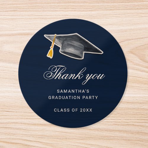 Graduation 2026 Thank You Grad Navy Blue Classic Round Sticker