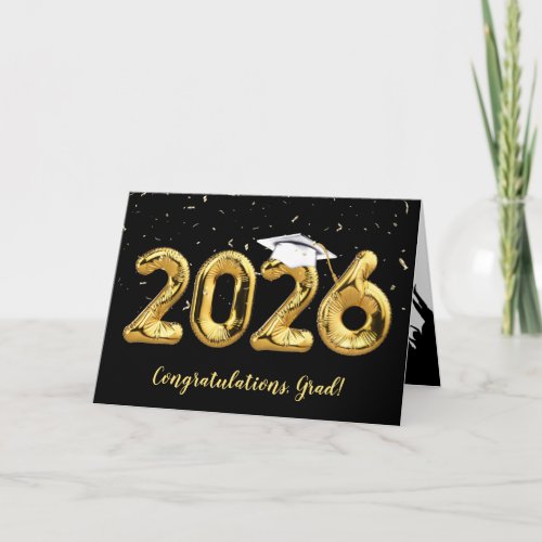 Graduation 2026 White Cap on Gold Balloon