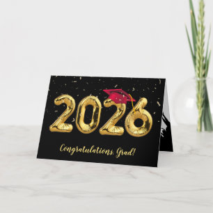 Graduation 2026 With Red Cap and Confetti Card