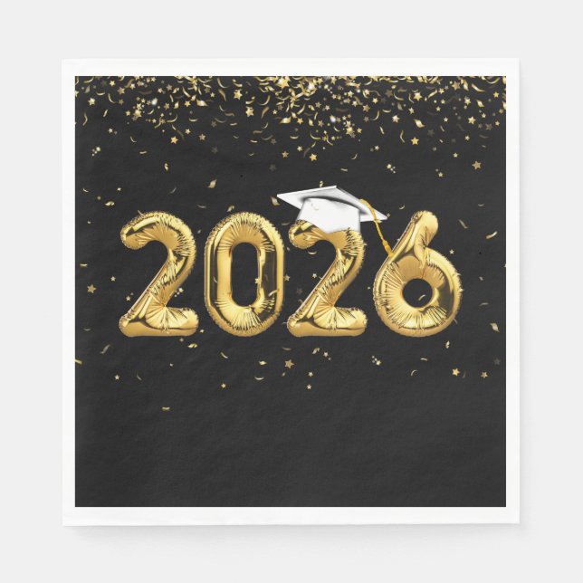 Graduation 2026Gold Balloons and White Cap Napkins (Front)