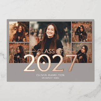 Graduation 2027 Elegant 6 Photo Beige Foil Invitation