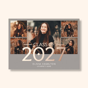 Graduation 2027 Elegant 6 Photo Beige Foil Invitation