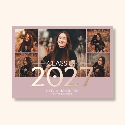 Graduation 2027 Elegant 6 Photo Blush Foil Invitation