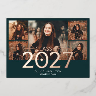 Graduation 2027 Elegant 6 Photo Teal Foil Invitation