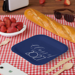 Graduation 2027 Navy Blue and White Paper Plates