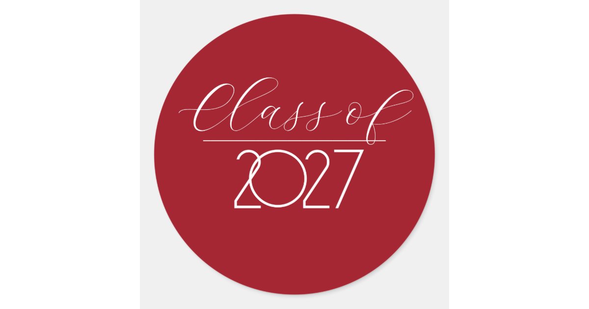 Graduation 2027 Red and White Classic Round Sticker | Zazzle