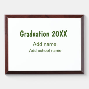 Graduation 20XX add year name school green modern Award Plaque