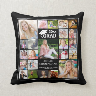 Graduation 22 Photo Collage Black Keepsake Throw Pillow